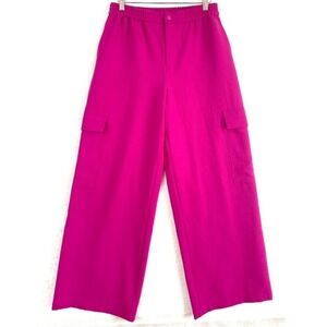 WAYF Pants Womens S Pink Magenta Wide Leg Pull On Cargo Elastic Waist Trouser